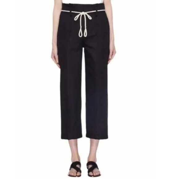 Vince Pants - VINCE High Rise Linen Blend Cropped Pants Black Rope Belt Women's Size 10